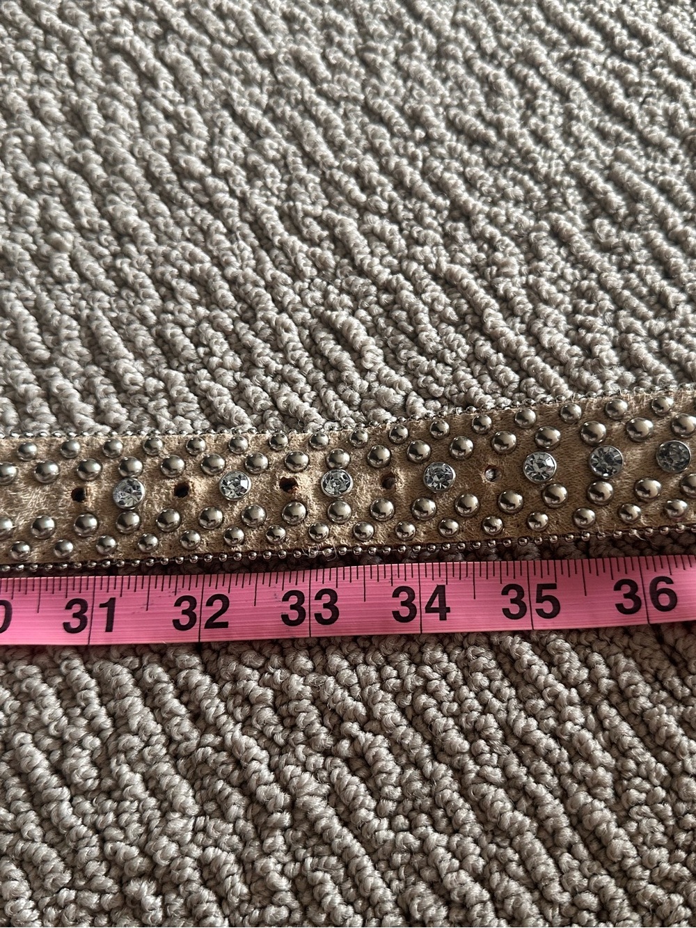 GUESS Tan Studded Western-Style Belt with Silver Buckle - Picture 3 of 5